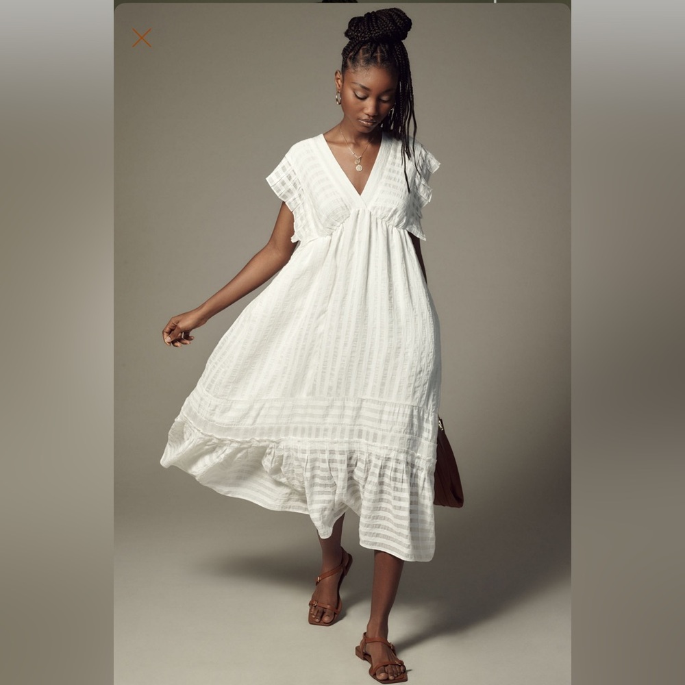 Anthropologie V-Neck Ruffled Tiered Babydoll Dress